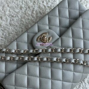Replica Chanel CF 1112 Classic Flap Bag Qulited Grainy Caviar with Light Gold Hardware in Light Grey 2
