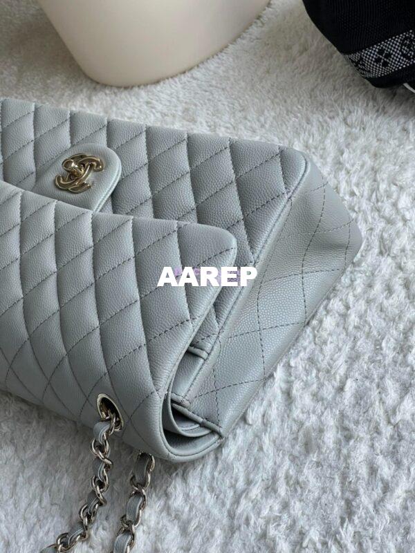 Replica Chanel CF 1112 Classic Flap Bag Qulited Grainy Caviar with Light Gold Hardware in Light Grey 5