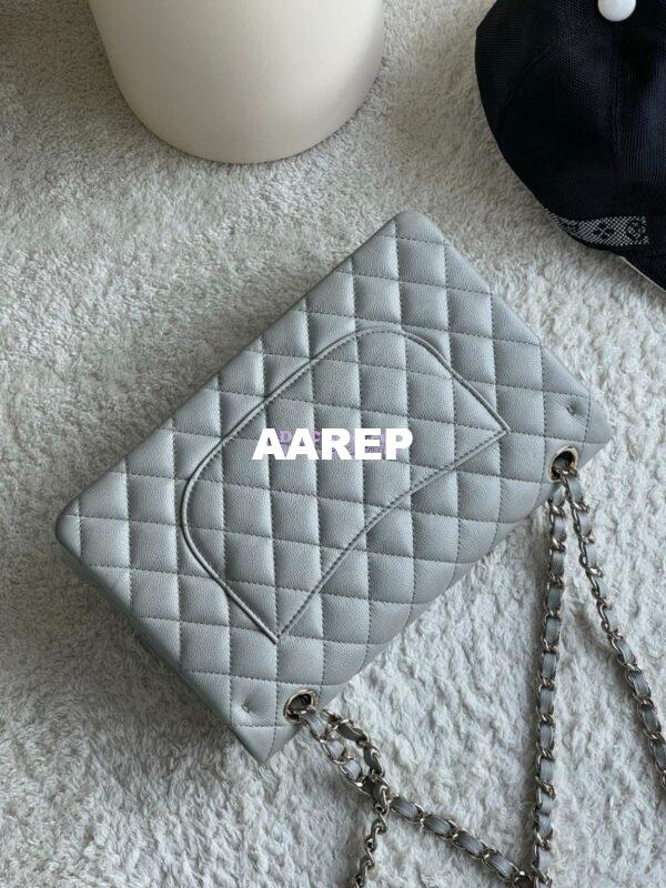 Replica Chanel CF 1112 Classic Flap Bag Qulited Grainy Caviar with Light Gold Hardware in Light Grey 8