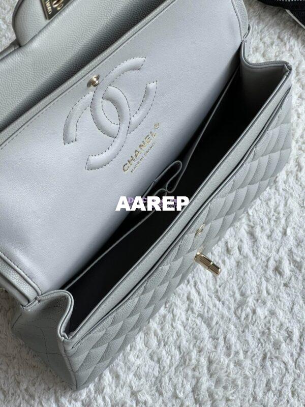 Replica Chanel CF 1112 Classic Flap Bag Qulited Grainy Caviar with Light Gold Hardware in Light Grey 10