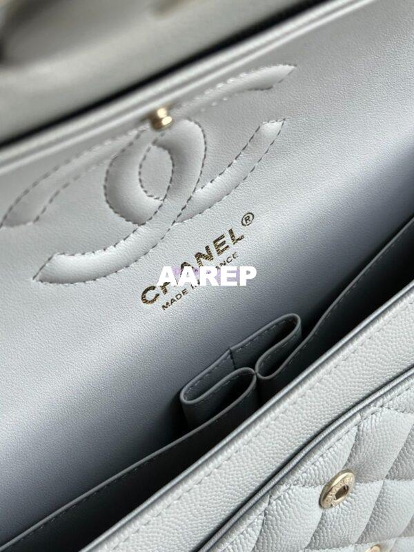 Replica Chanel CF 1112 Classic Flap Bag Qulited Grainy Caviar with Light Gold Hardware in Light Grey 11