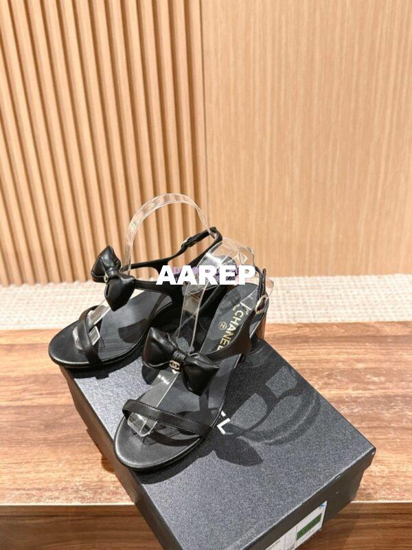 Replica Chanel SS25 Lambskin Sandals 55mm G46192 Black 2