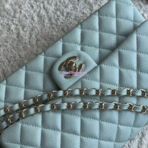 Replica Chanel CF 1112 Classic Flap Bag Qulited Grainy Caviar with Light Gold Hardware in Light Blue 2
