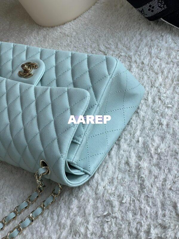 Replica Chanel CF 1112 Classic Flap Bag Qulited Grainy Caviar with Light Gold Hardware in Light Blue 5