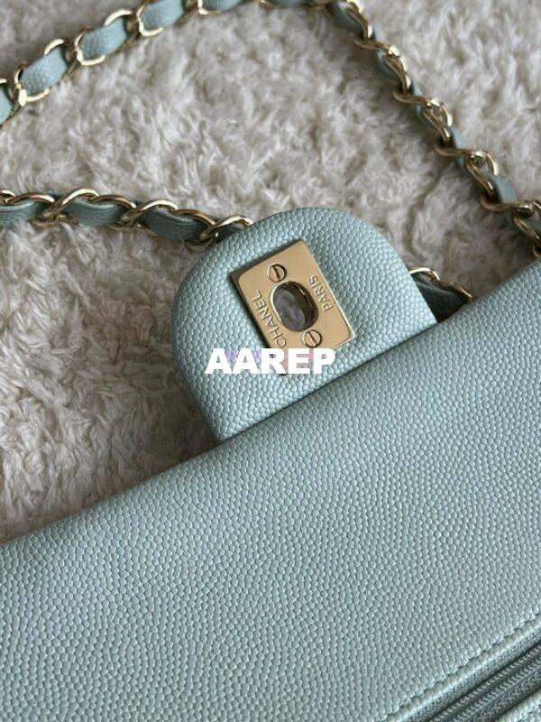 Replica Chanel CF 1112 Classic Flap Bag Qulited Grainy Caviar with Light Gold Hardware in Light Blue 7