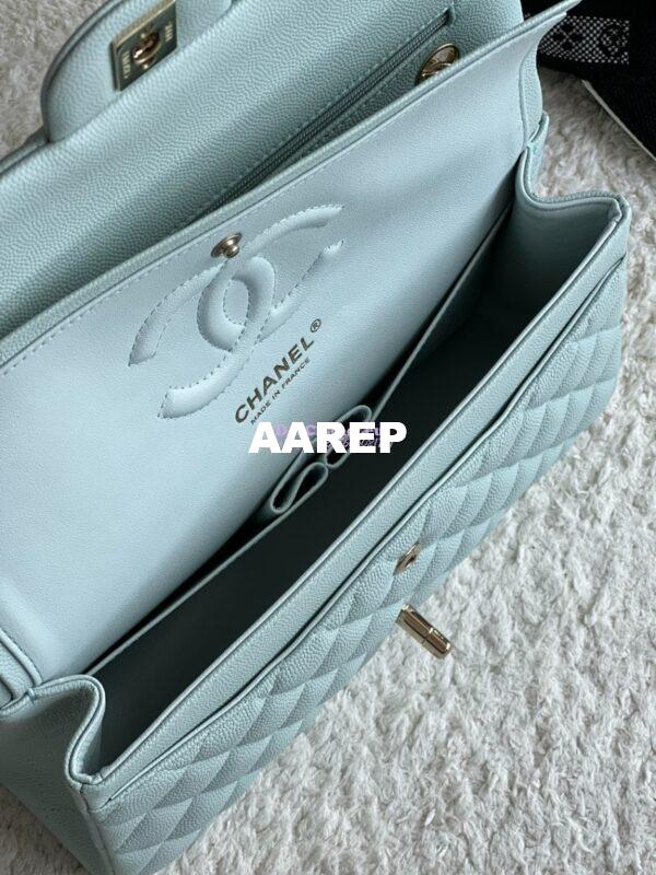 Replica Chanel CF 1112 Classic Flap Bag Qulited Grainy Caviar with Light Gold Hardware in Light Blue 9