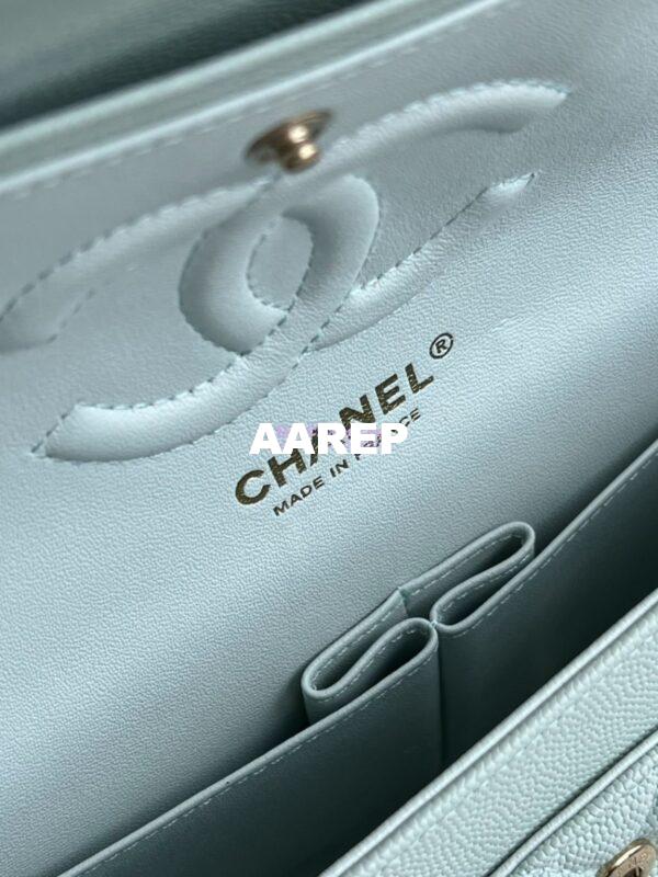 Replica Chanel CF 1112 Classic Flap Bag Qulited Grainy Caviar with Light Gold Hardware in Light Blue 10