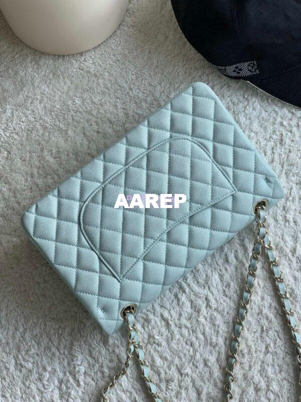 Replica Chanel CF 1112 Classic Flap Bag Qulited Grainy Caviar with Light Gold Hardware in Light Blue 11