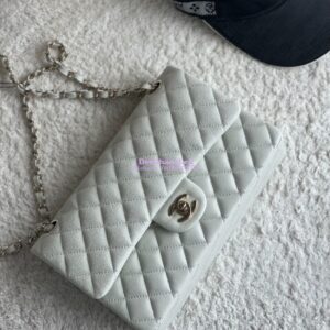 Replica Chanel CF 1112 Classic Flap Bag Qulited Grainy Caviar with Light Gold Hardware in Milky White