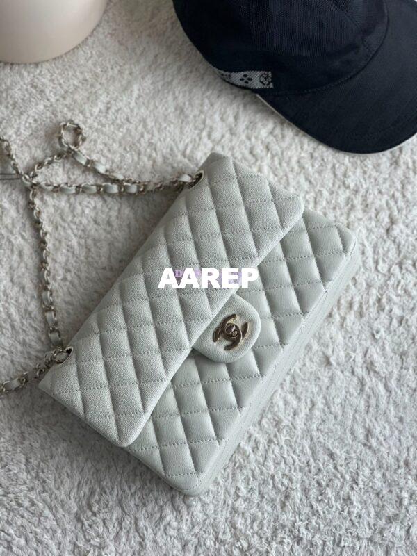 Replica Chanel CF 1112 Classic Flap Bag Qulited Grainy Caviar with Light Gold Hardware in Milky White 3