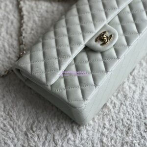 Replica Chanel CF 1112 Classic Flap Bag Qulited Grainy Caviar with Light Gold Hardware in Milky White 2