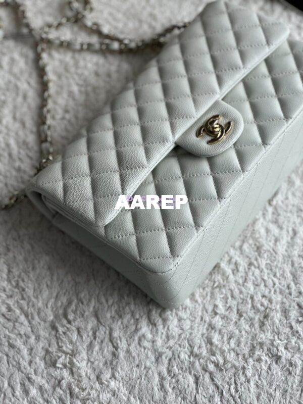 Replica Chanel CF 1112 Classic Flap Bag Qulited Grainy Caviar with Light Gold Hardware in Milky White 4