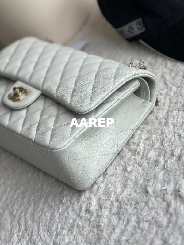 Replica Chanel CF 1112 Classic Flap Bag Qulited Grainy Caviar with Light Gold Hardware in Milky White 5