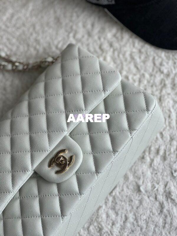 Replica Chanel CF 1112 Classic Flap Bag Qulited Grainy Caviar with Light Gold Hardware in Milky White 6