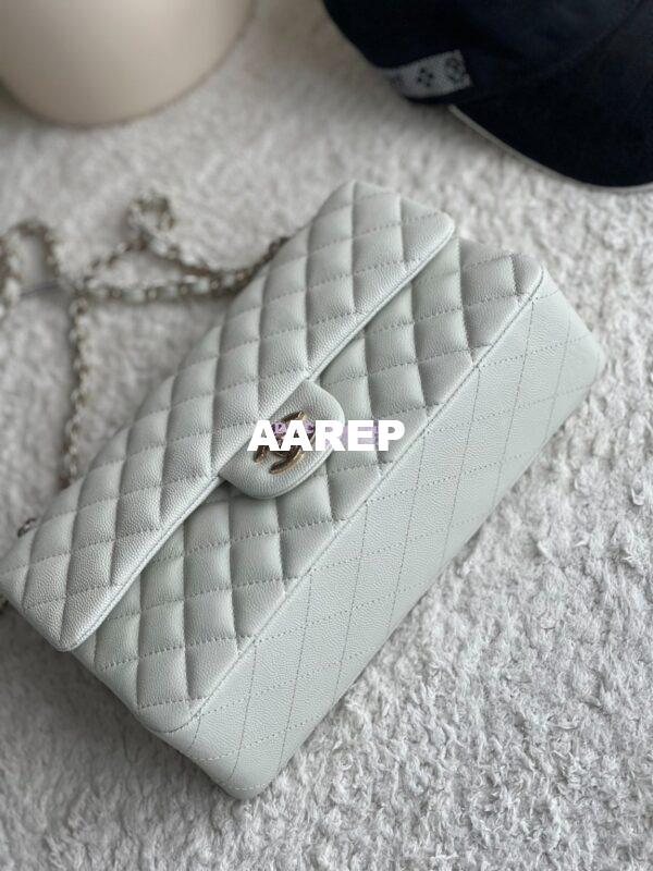 Replica Chanel CF 1112 Classic Flap Bag Qulited Grainy Caviar with Light Gold Hardware in Milky White 7