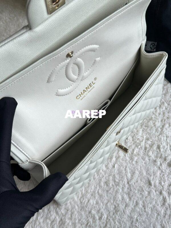 Replica Chanel CF 1112 Classic Flap Bag Qulited Grainy Caviar with Light Gold Hardware in Milky White 9