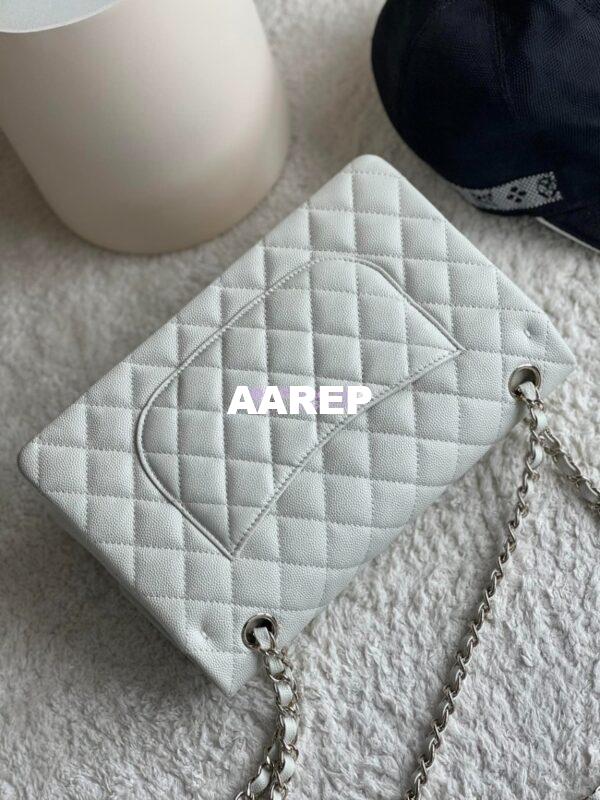 Replica Chanel CF 1112 Classic Flap Bag Qulited Grainy Caviar with Light Gold Hardware in Milky White 11