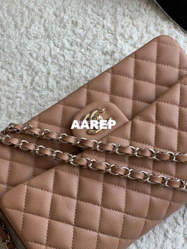 Replica Chanel CF 1112 Classic Flap Bag Qulited Grainy Caviar with Light Gold Hardware in Dark Beige 5