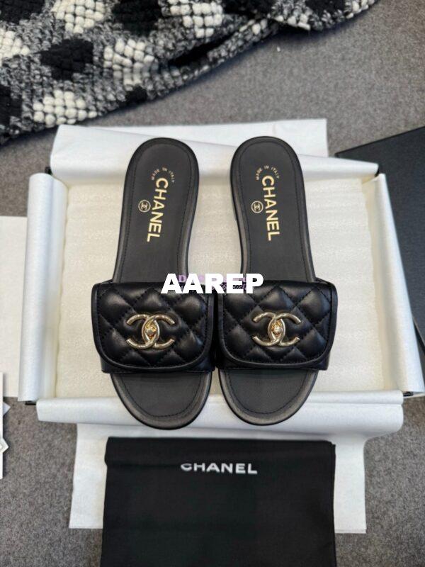 Replica Chanel 25P CC Clasp Quilted Lambskin Slides G46119 Black 3