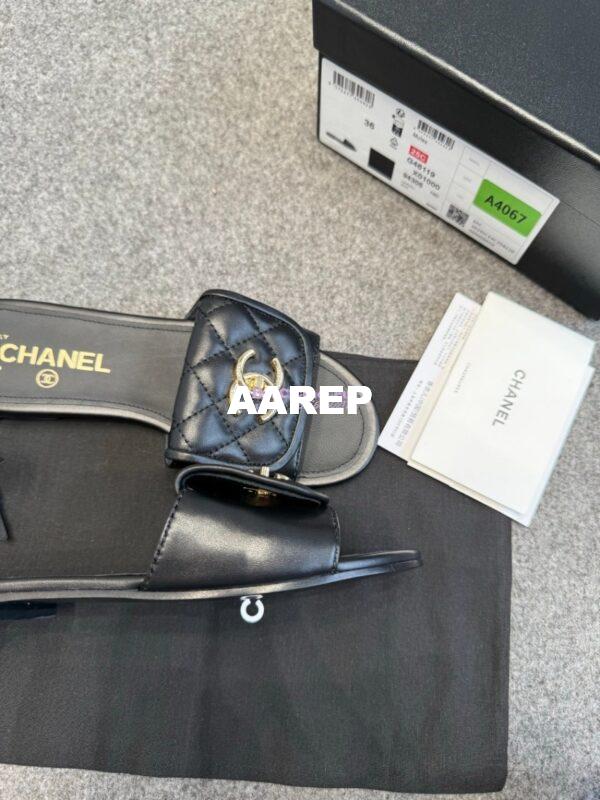 Replica Chanel 25P CC Clasp Quilted Lambskin Slides G46119 Black 7