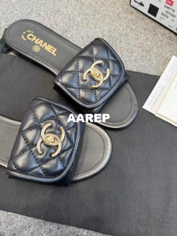 Replica Chanel 25P CC Clasp Quilted Lambskin Slides G46119 Black 8