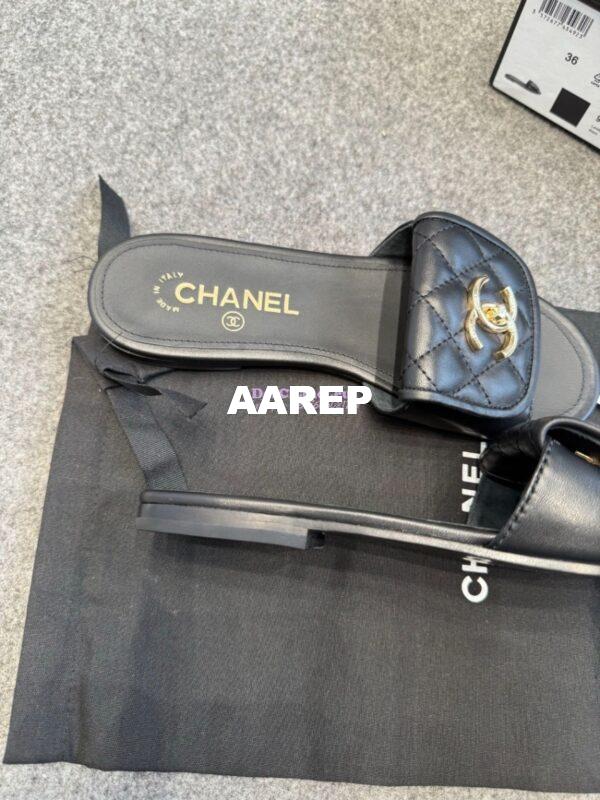 Replica Chanel 25P CC Clasp Quilted Lambskin Slides G46119 Black 9
