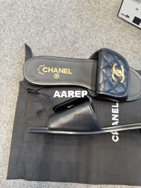 Replica Chanel 25P CC Clasp Quilted Lambskin Slides G46119 Black 10
