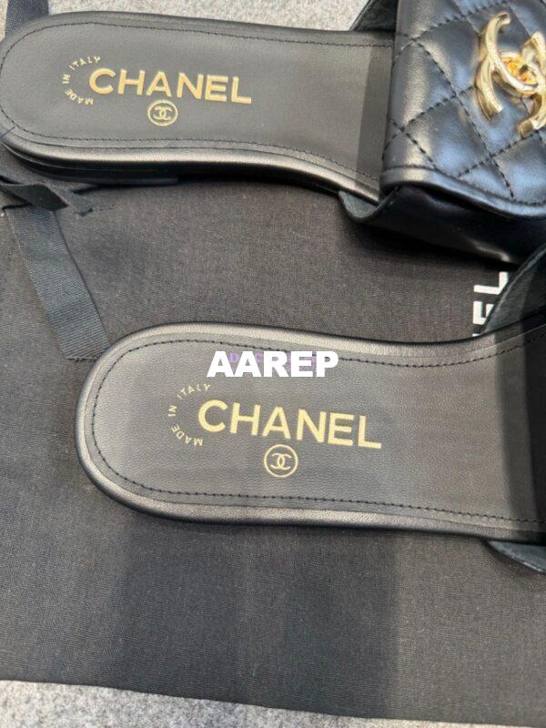 Replica Chanel 25P CC Clasp Quilted Lambskin Slides G46119 Black 11