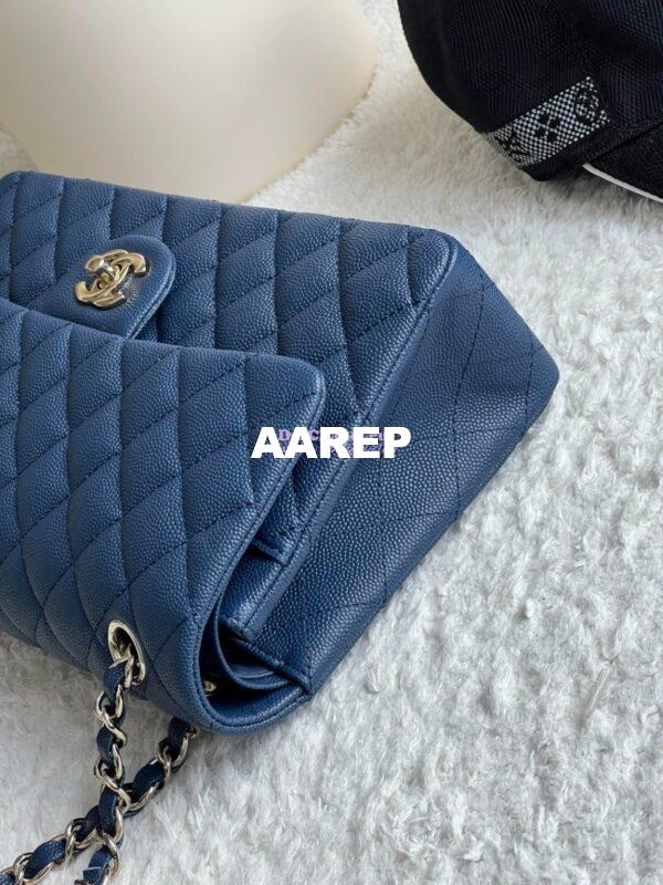 Replica Chanel CF 1112 Classic Flap Bag Qulited Grainy Caviar with Light Gold Hardware in Dark Blue 6