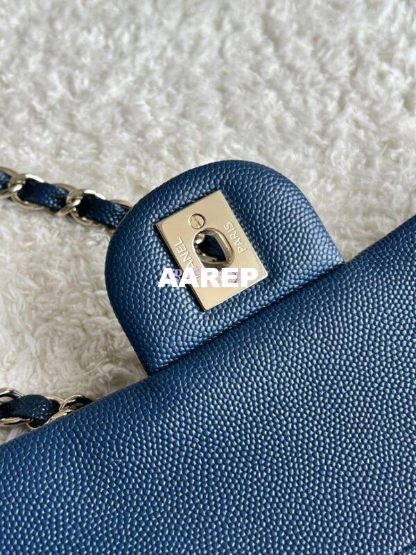Replica Chanel CF 1112 Classic Flap Bag Qulited Grainy Caviar with Light Gold Hardware in Dark Blue 7