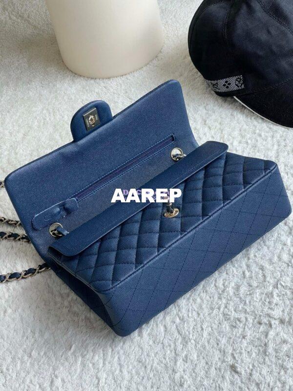 Replica Chanel CF 1112 Classic Flap Bag Qulited Grainy Caviar with Light Gold Hardware in Dark Blue 8