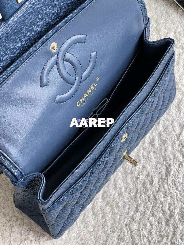 Replica Chanel CF 1112 Classic Flap Bag Qulited Grainy Caviar with Light Gold Hardware in Dark Blue 9