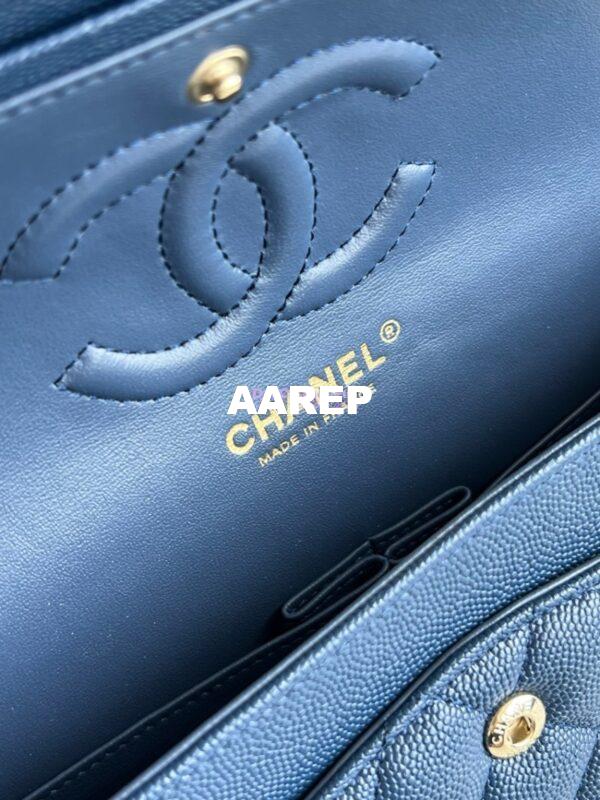 Replica Chanel CF 1112 Classic Flap Bag Qulited Grainy Caviar with Light Gold Hardware in Dark Blue 10