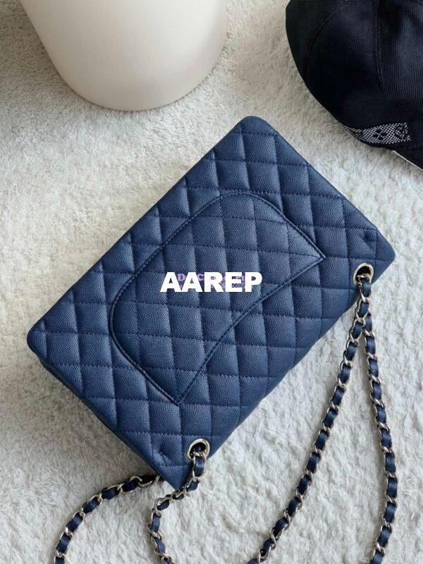 Replica Chanel CF 1112 Classic Flap Bag Qulited Grainy Caviar with Light Gold Hardware in Dark Blue 11