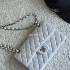 Replica Chanel Small Classic Double Flap Bag in Silver Hardware 23cm Quilted Caviar White