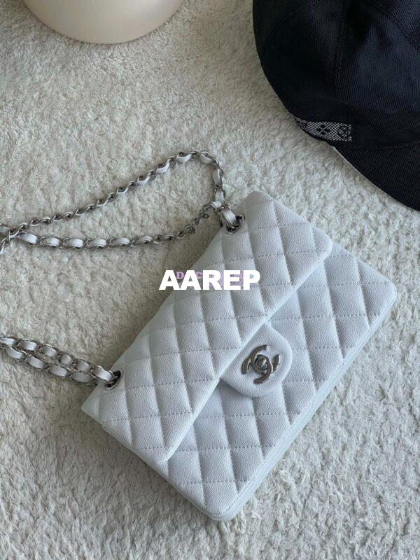 Replica Chanel Small Classic Double Flap Bag in Silver Hardware 23cm Quilted Caviar White 3