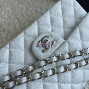 Replica Chanel Small Classic Double Flap Bag in Silver Hardware 23cm Quilted Caviar White 2