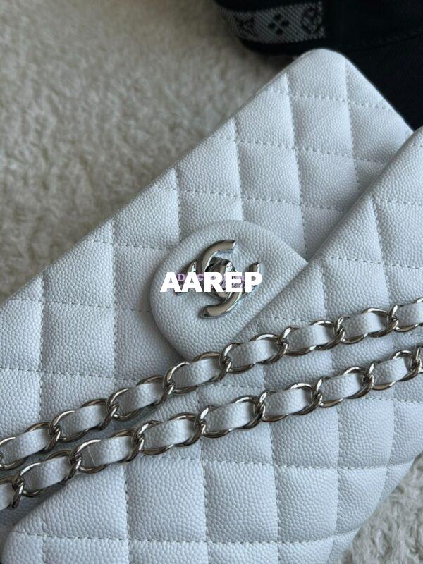 Replica Chanel Small Classic Double Flap Bag in Silver Hardware 23cm Quilted Caviar White 4
