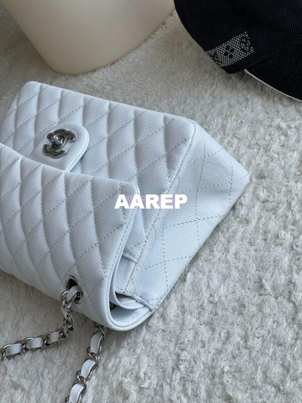 Replica Chanel Small Classic Double Flap Bag in Silver Hardware 23cm Quilted Caviar White 6