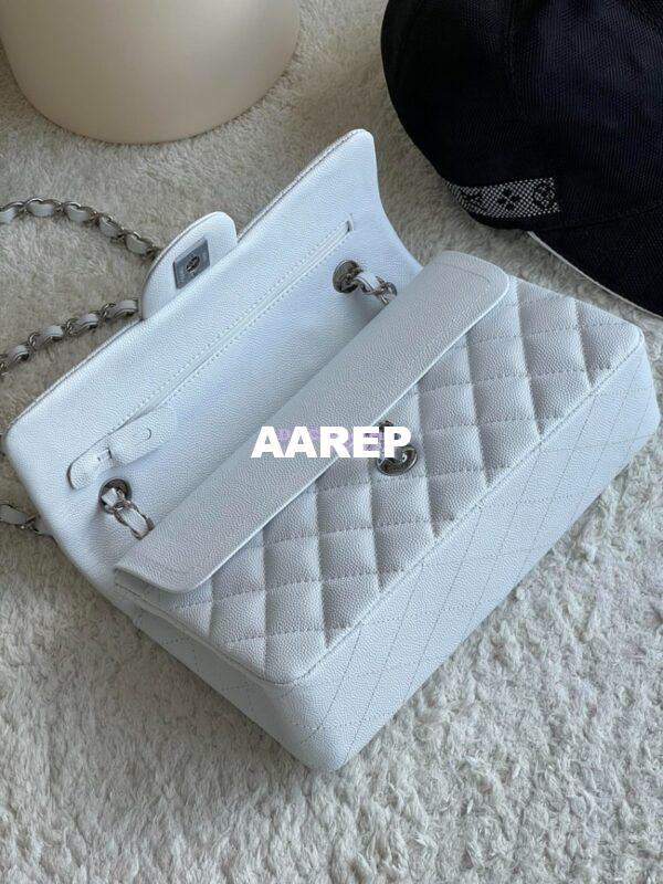 Replica Chanel Small Classic Double Flap Bag in Silver Hardware 23cm Quilted Caviar White 7