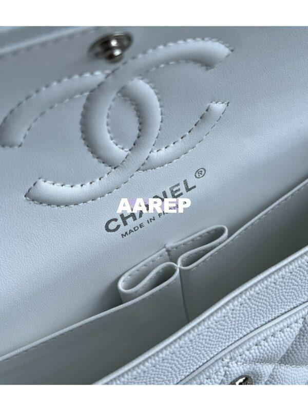 Replica Chanel Small Classic Double Flap Bag in Silver Hardware 23cm Quilted Caviar White 10