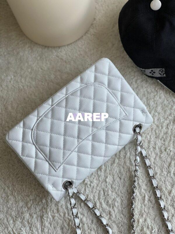 Replica Chanel Small Classic Double Flap Bag in Silver Hardware 23cm Quilted Caviar White 11