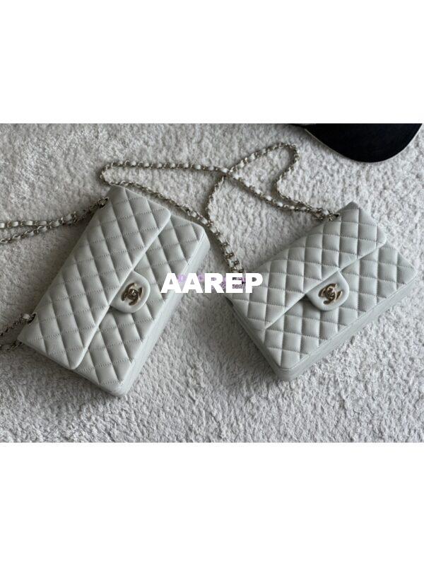 Replica Chanel Small Classic Double Flap Bag in Light Gold Hardware 23cm Quilted Caviar Milky White 3
