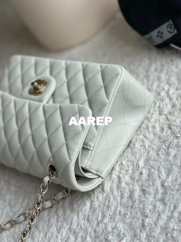 Replica Chanel Small Classic Double Flap Bag in Light Gold Hardware 23cm Quilted Caviar Milky White 6