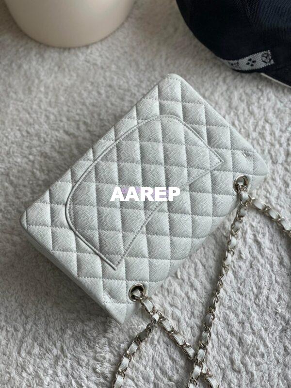 Replica Chanel Small Classic Double Flap Bag in Light Gold Hardware 23cm Quilted Caviar Milky White 8