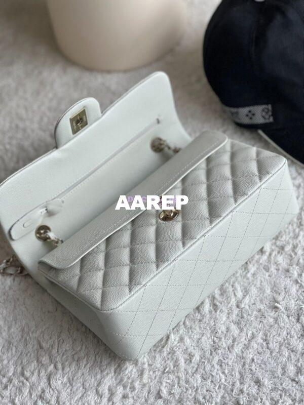 Replica Chanel Small Classic Double Flap Bag in Light Gold Hardware 23cm Quilted Caviar Milky White 9