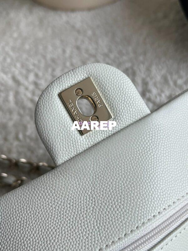 Replica Chanel Small Classic Double Flap Bag in Light Gold Hardware 23cm Quilted Caviar Milky White 10