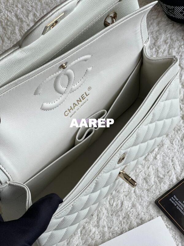 Replica Chanel Small Classic Double Flap Bag in Light Gold Hardware 23cm Quilted Caviar Milky White 11