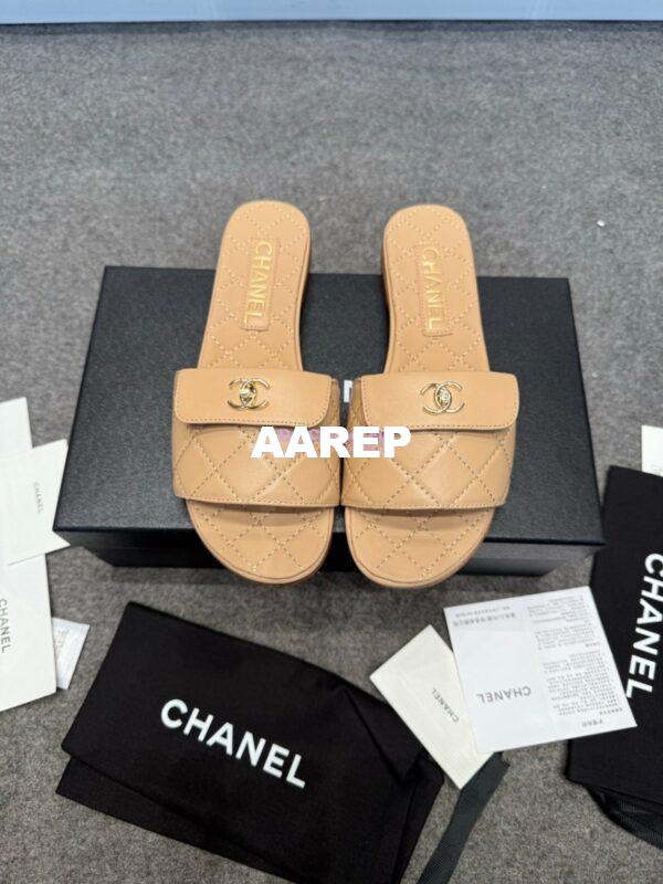 Replica Chanel 25P CC Turnlock Lambskin Slides G38232 Beige 3