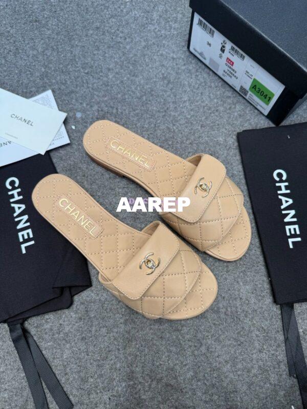 Replica Chanel 25P CC Turnlock Lambskin Slides G38232 Beige 4